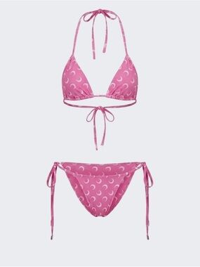 Marine Serre Pink Crescent-Print Triangle Bikini